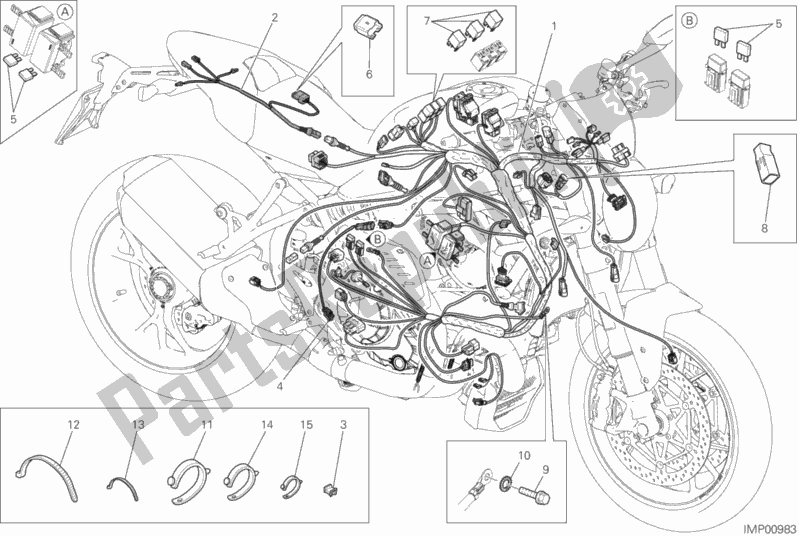 Tutte le parti per il Cablaggio Elettrico del Ducati Monster 1200 R USA 2016